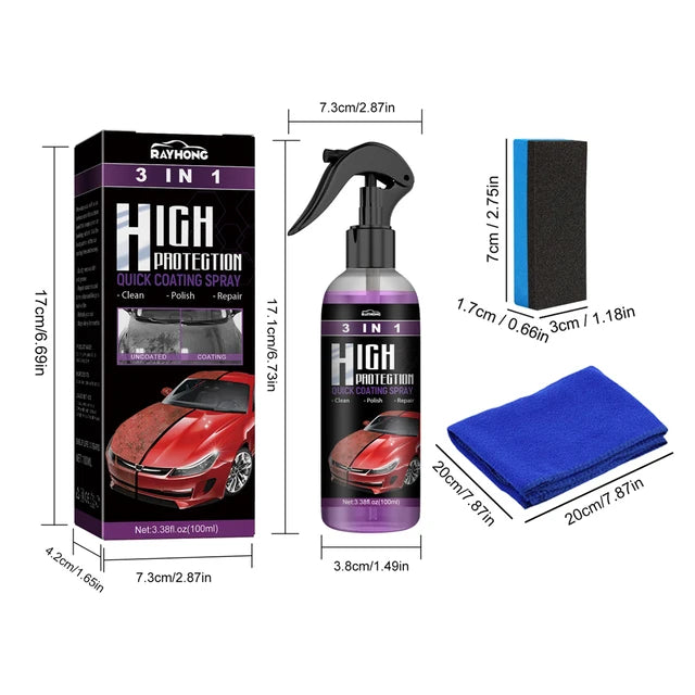 Proteção 3 em 1 para Carros – Spray com Nano Revestimento Cerâmico 100ml